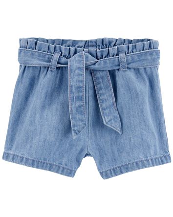 Baby Paperbag Belted Chambray Shorts, 