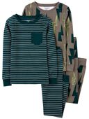Multi - Kid 4-Piece Lightning Stripe 100% Snug Fit Cotton Pajamas