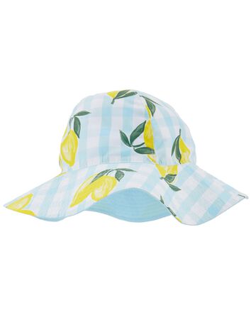 Toddler Reversible Lemon Gingham Sun Hat, 