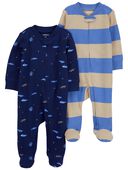 Blue - Baby 2-Pack Striped Zip-Up Cotton Sleep & Play Pajamas