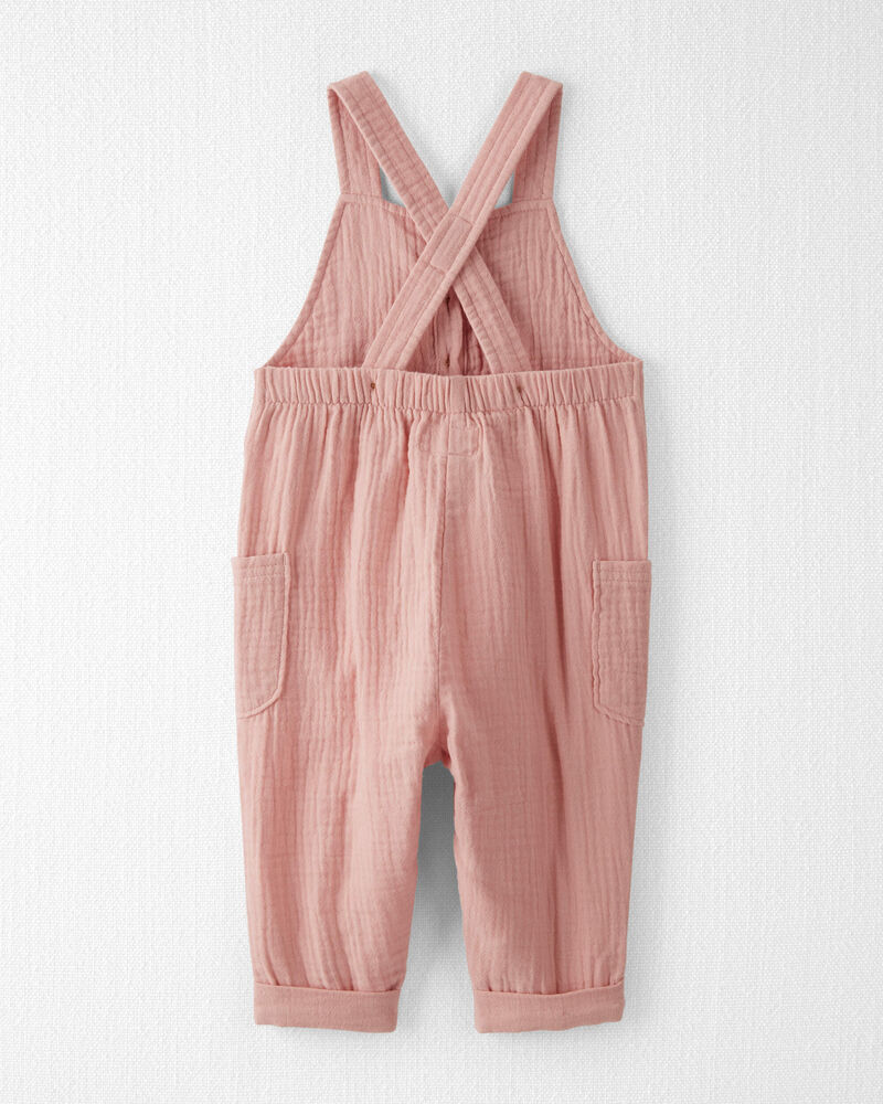 Baby Organic Cotton Gauze Overalls in Pink, image 2 of 5 slides