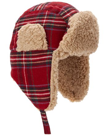 Toddler Plaid Fuzzy Trapper Hat, 