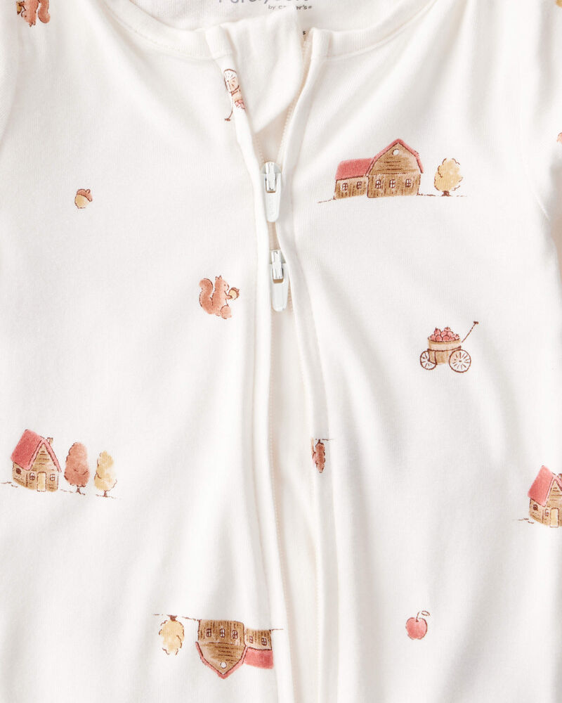 Baby Fall Print PurelySoft Long-Sleeve 2-Way Zip Sleep & Play Pajamas - White, image 5 of 8 slides