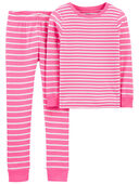 Pink - Kid 2-Piece Striped Snug Fit Cotton Pajamas