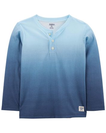 Ombre Long-Sleeve Henley Shirt - Blue, 