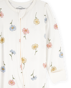 Baby Girl Floral Print 2-Way Zip PurelySoft Sleep & Play Pajamas - Ivory, image 3 of 6 slides