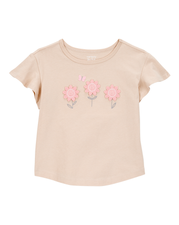 Toddler Floral Short-Sleeve Top - Tan, 