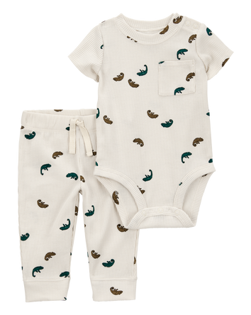 Baby 2-Piece Waffle Knit Bodysuit Pant Set - Ivory, 