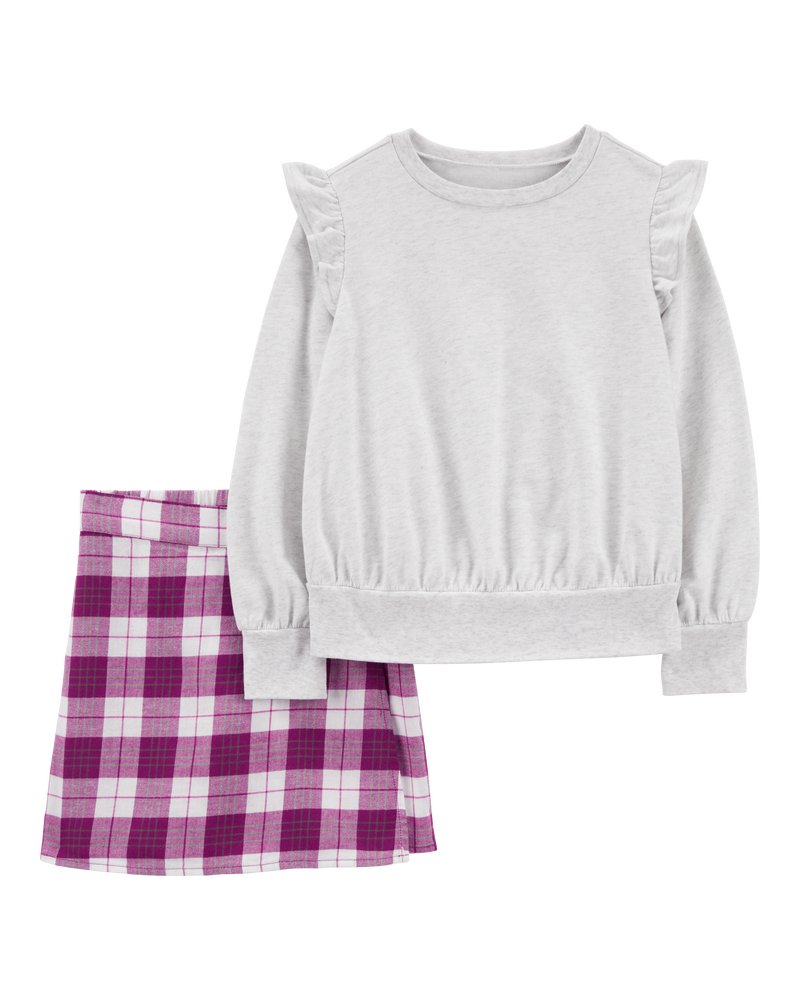 Kid 2-Piece Flutter Top & Plaid Flannel Skort Set, image 1 of 4 slides