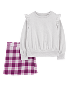 Kid 2-Piece Flutter Top & Plaid Flannel Skort Set, image 1 of 4 slides