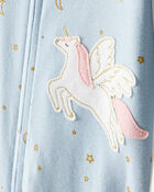 Baby Girl Unicorn Star Print 100% Cotton Long-Sleeve 2-Way Zip 1-Piece Pajamas - Blue, image 2 of 5 slides