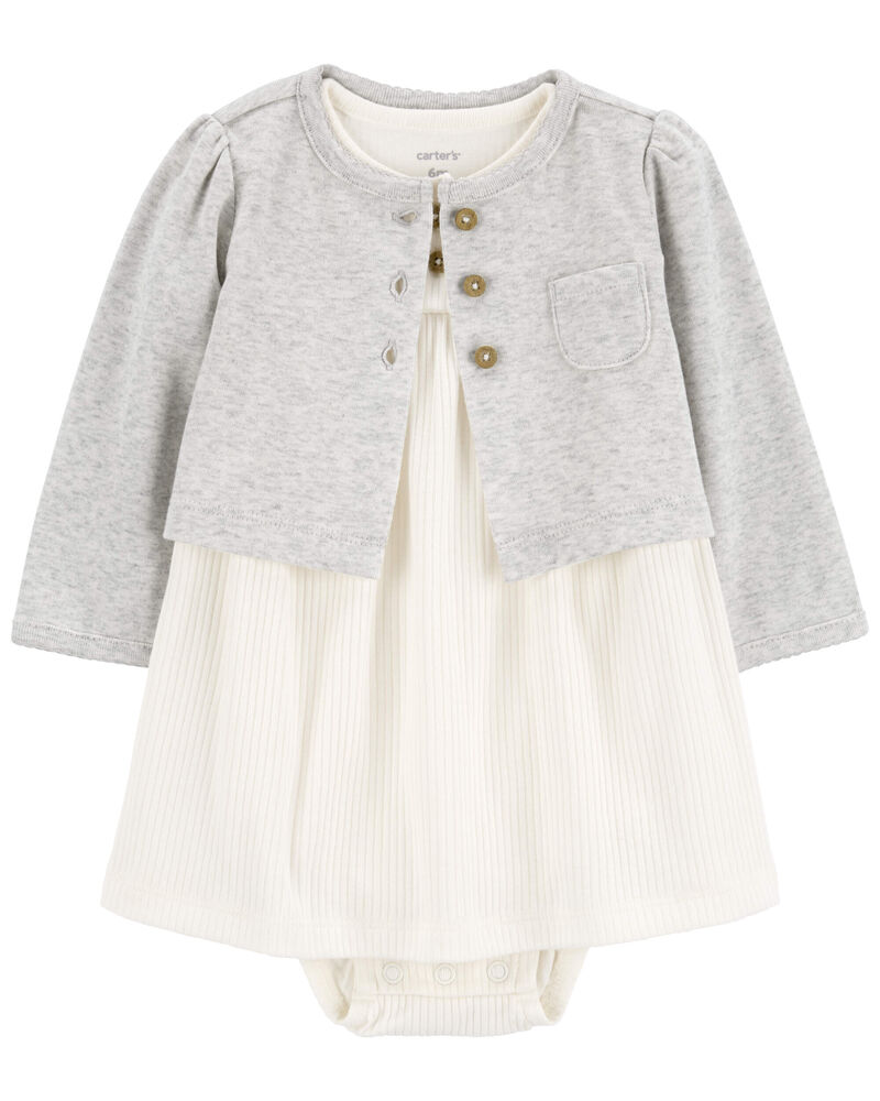 Baby 2-Piece Bodysuit Dress & Cardigan Set, image 1 of 5 slides