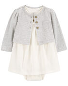 Baby 2-Piece Bodysuit Dress & Cardigan Set, image 1 of 5 slides