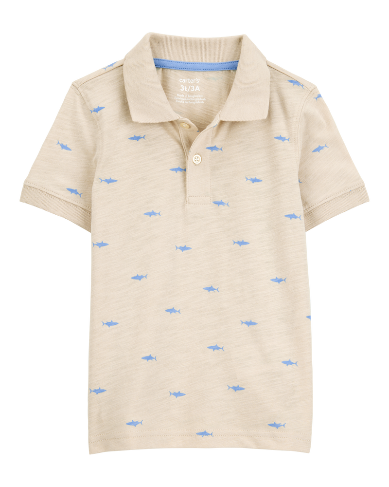 Toddler Boy Shark Polo Shirt - Khaki, image 1 of 3 slides