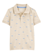 Toddler Boy Shark Polo Shirt - Khaki, image 1 of 3 slides