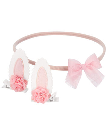 Baby 3-Pack Bunny Hair Clips & Headwrap, 