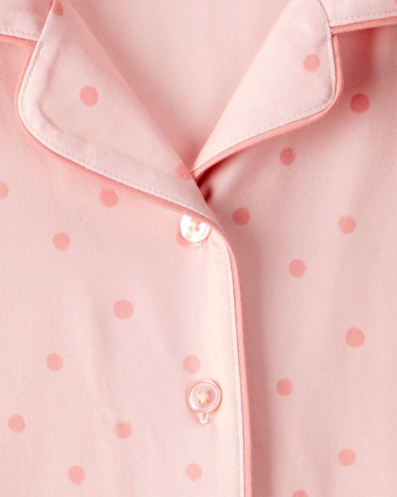 Kid 2-Piece Polka Dot Coat-Style Pajamas - Pink, image 2 of 3 slides