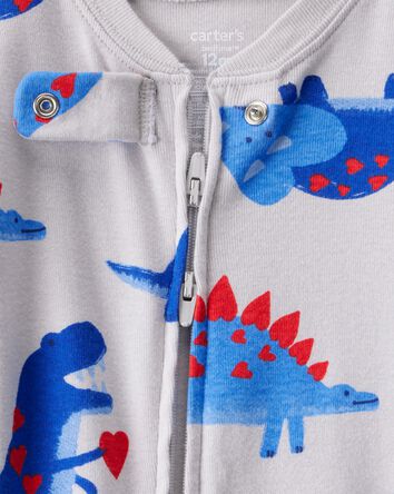 Baby Boy Dinosaur 100% Cotton Snug Fit 2-Way Zip Footie 1-Piece Pajamas - Grey, 