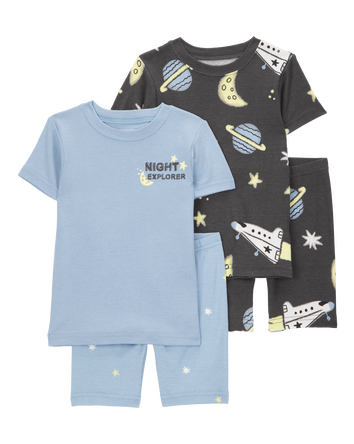 Toddler Space Print Snug Fit Cotton 4-Piece Pajamas, 