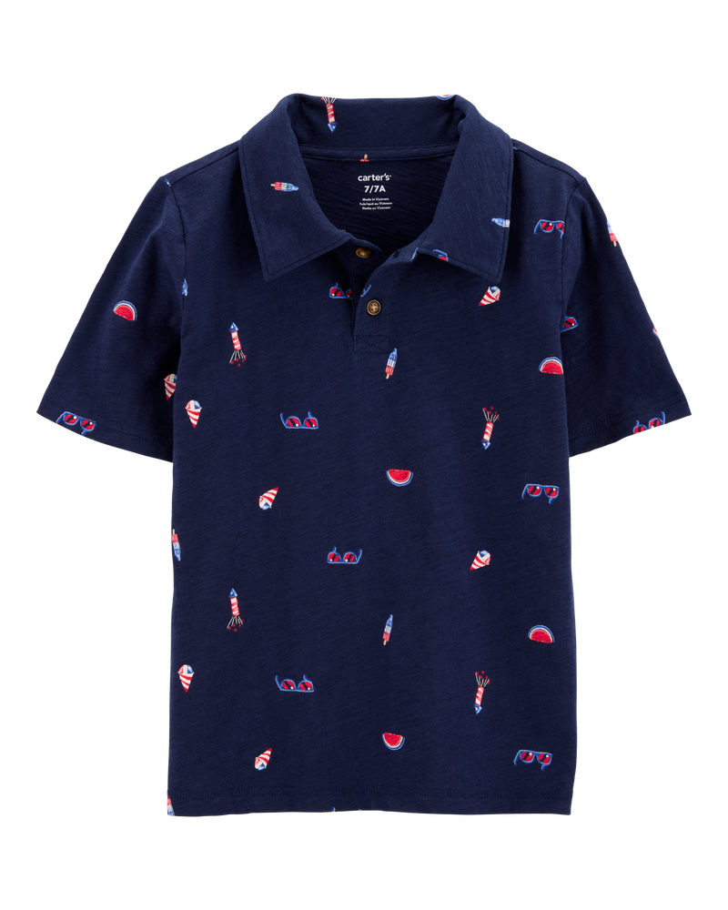 Kid 2-Piece 4th Of July Polo & Pull-On Shorts Set - Navy/Red, image 2 of 6 slides