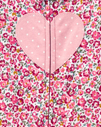 1-Piece Fleece Heart Print Footed Pajamas, 