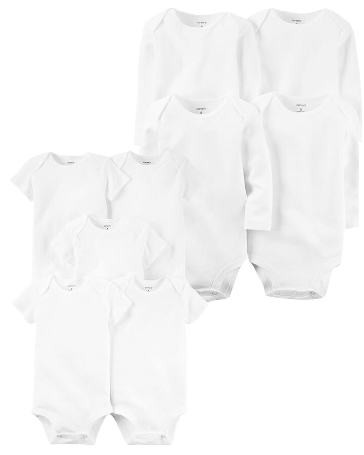 White Baby 9-Pack Short Sleeve & Long Sleeve Cotton Bodysuits Set ...