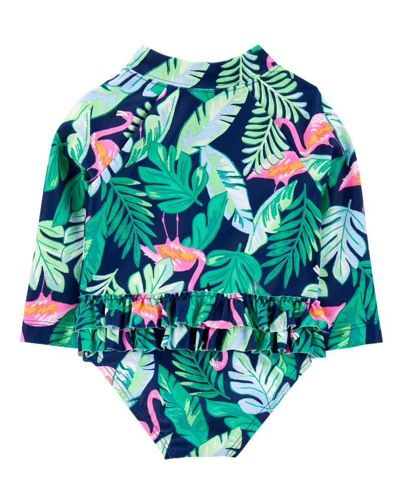 Baby 1-Piece Tropical Flamingo Long-Sleeve Rashguard Swimsuit, image 3 of 5 slides