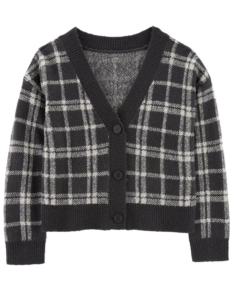 Kid Plaid Button-Front Sweater Knit Cardigan, image 1 of 3 slides