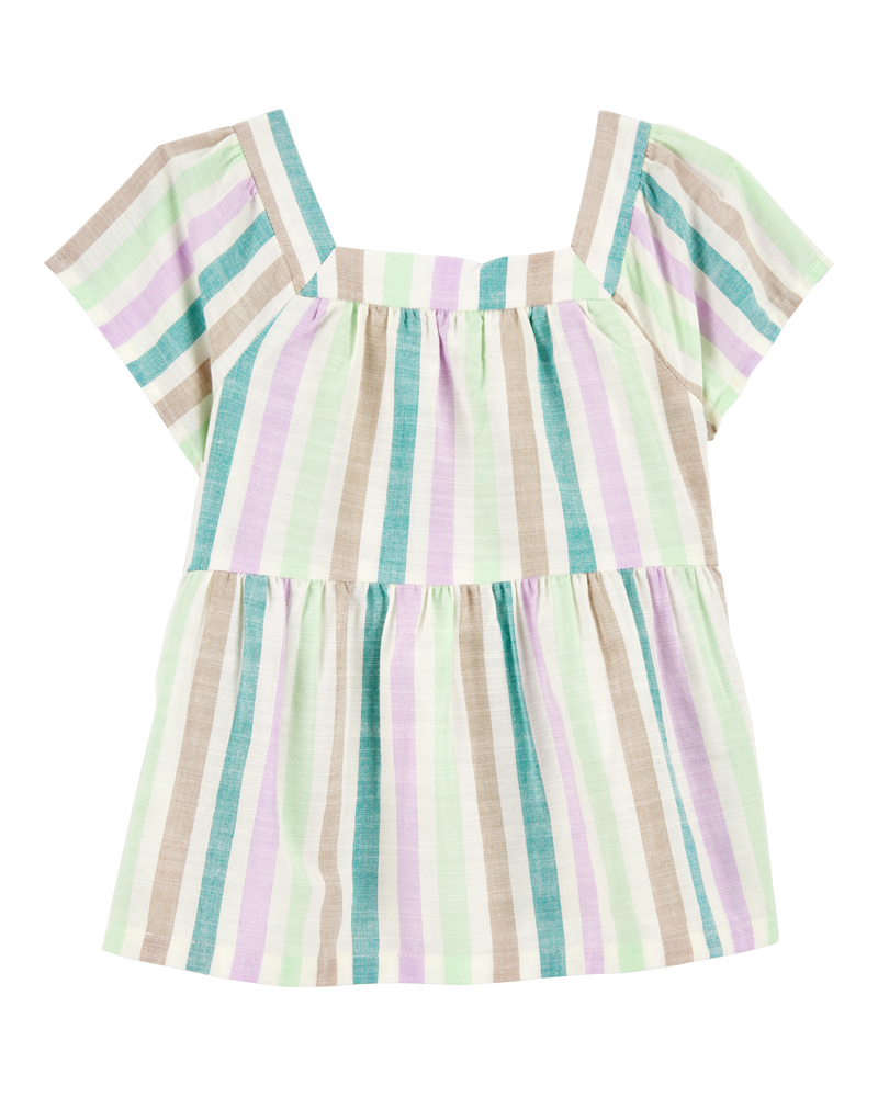 Baby Striped Short-Sleeve Linen Look-Alike Fashion Top, image 1 of 3 slides