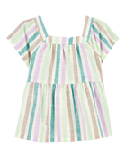 Baby Striped Short-Sleeve Linen Look-Alike Fashion Top, image 1 of 3 slides