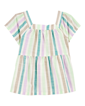 Baby Striped Short-Sleeve Linen Look-Alike Fashion Top, 