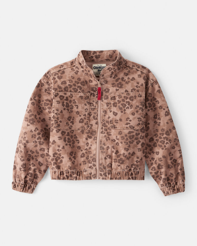 Girls Leopard Print Long-Sleeve Fashion Jacket - Brown, image 1 of 3 slides