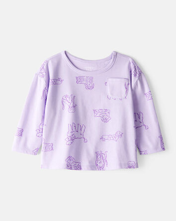 Baby Girl Dog Print Long-Sleeve Top - Purple, 