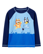 Toddler Bluey™ Long-Sleeve Rashguard Swim Top - Blue, image 1 of 2 slides