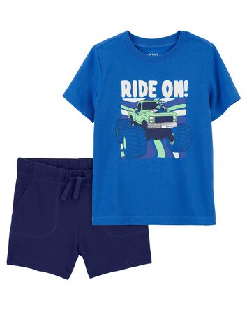 Toddler 2-Piece Ride On Graphic Tee & Pull-On Cotton Shorts Set
, 