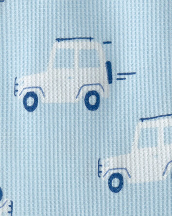 Baby Boy Car Waffle-Knit Sleeveless Romper - Blue, 