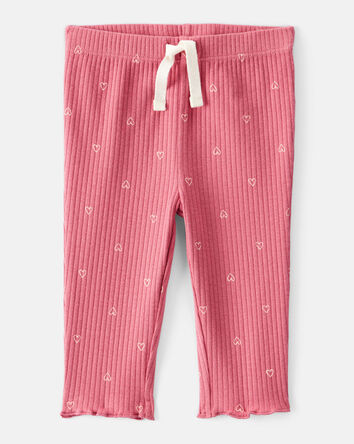 Baby Girl Heart Print Cotton Pull-On Pants - Pink, 