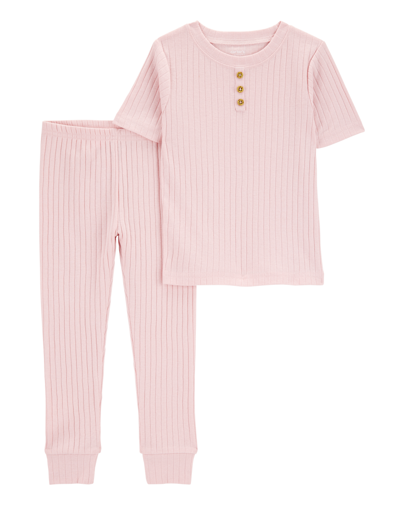 Toddler Solid Ribbed Cotton Blend 2-Piece Pajamas - Pink, image 1 of 3 slides