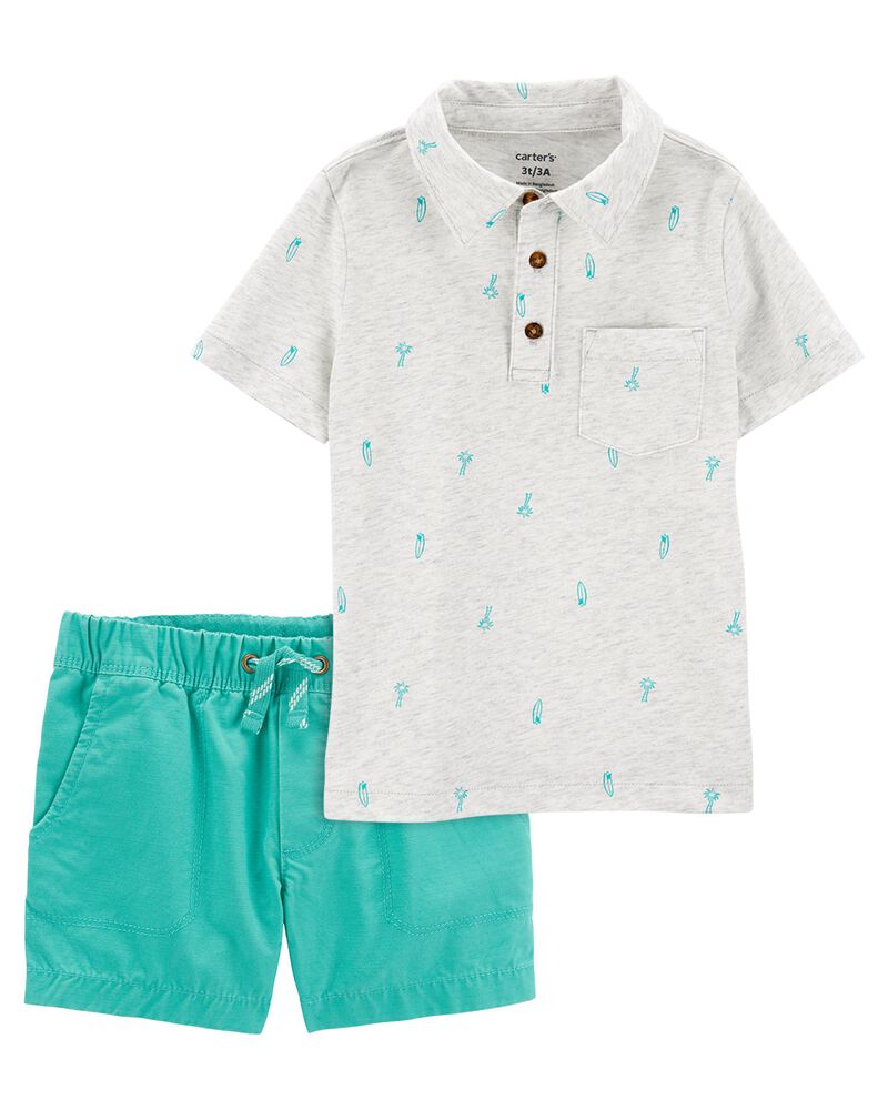 Toddler 2-Piece Printed Polo Shirt & Pull-On Canvas Shorts Set
, image 1 of 8 slides