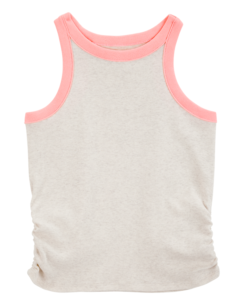 Kid 2-Piece Ribbed Tank Top & Textured Drawstring Skort Set - Orange/Cream, image 2 of 7 slides
