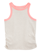 Kid 2-Piece Ribbed Tank Top & Textured Drawstring Skort Set - Orange/Cream, image 2 of 7 slides