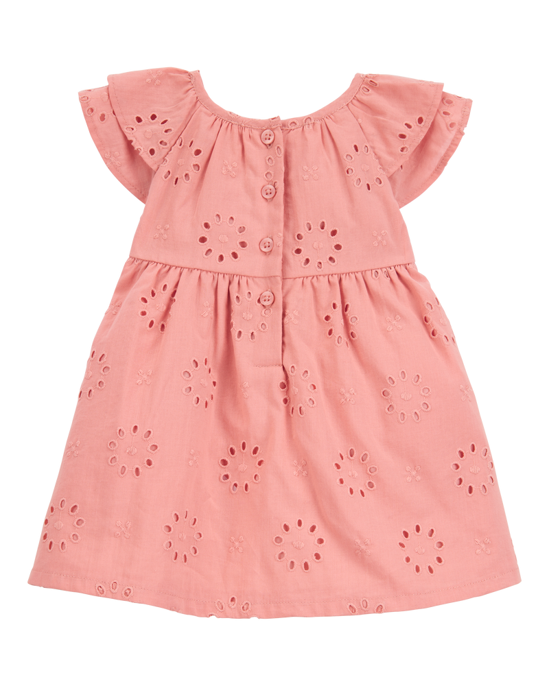 Baby Eyelet Cotton Dress - Pink, image 2 of 5 slides