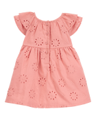 Baby Eyelet Cotton Dress - Pink, image 2 of 5 slides