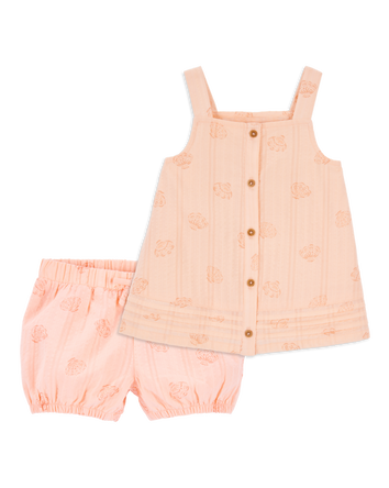 Baby 2-Piece Seashell Cotton Tank & Pull-On Shorts Set - Coral
, 