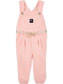 Pink, White - Baby Hickory Stripe Overalls