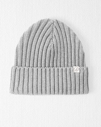 Toddler Organic Cotton Ribbed Knit Beanie in Grey

, 
