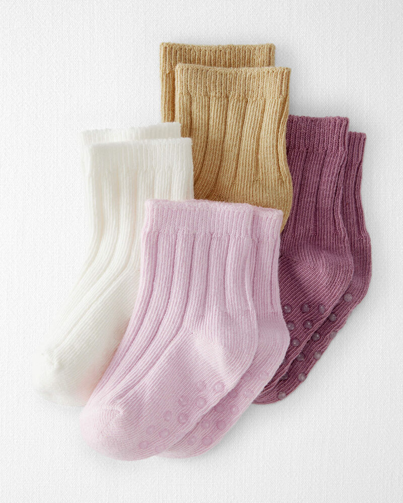 Baby Girl Toddler Girl 4-Pack No-Slip Socks Made with Organic Cotton, image 1 of 4 slides