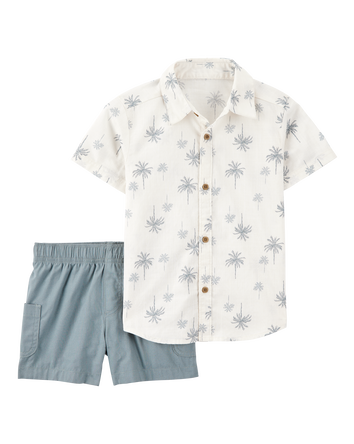 Baby Boy 2-Piece Palm Tree Print Short Set - Ivory/Blue, 