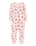 Baby Fruit Print Zip-Up PurelySoft Footless 1-Piece Pajamas - Pink, image 1 of 5 slides