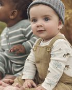 Baby Organic Cotton Textured Gauze Overalls in Light Maple, image 1 of 6 slides